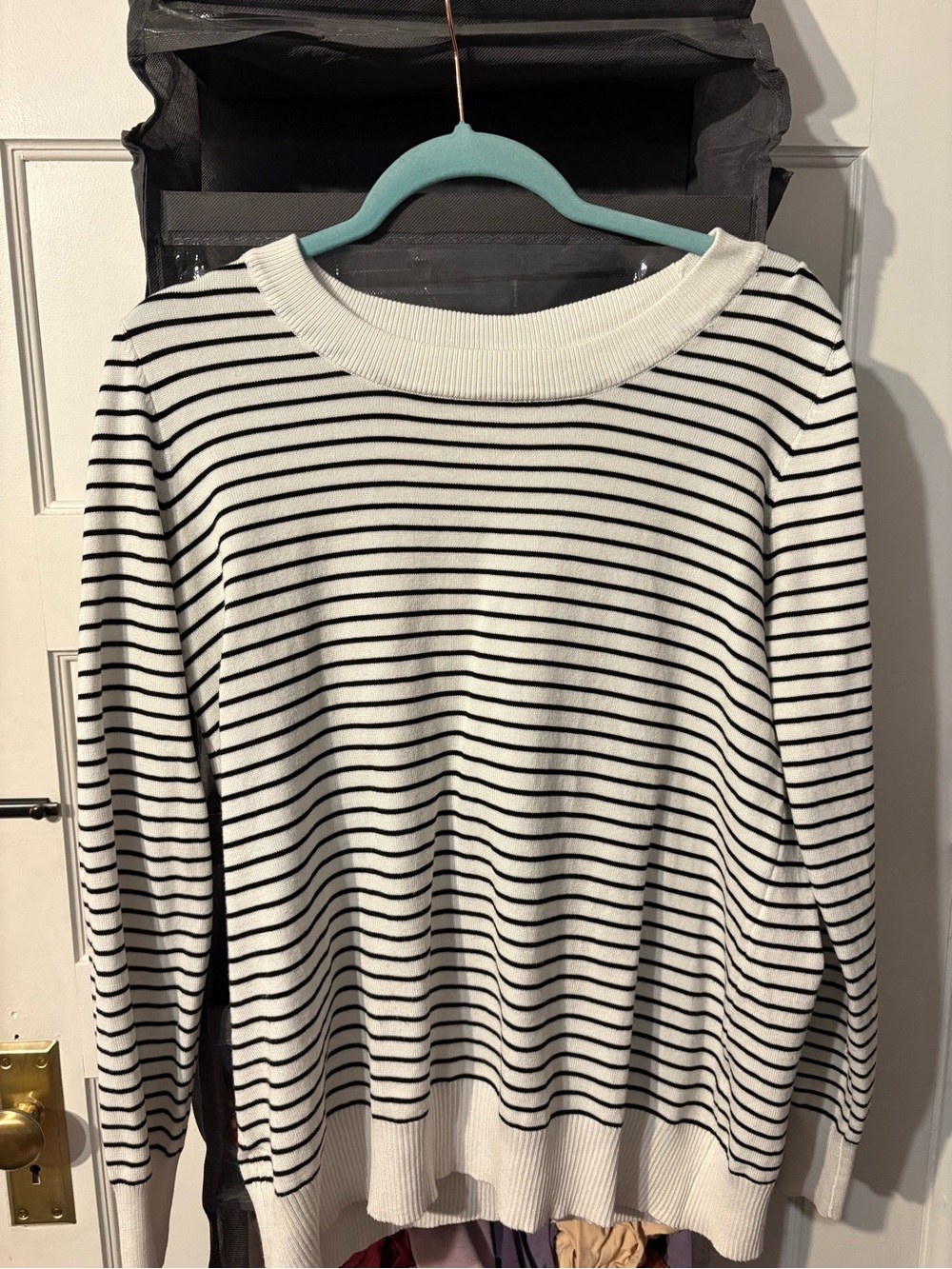 Striped Crewneck Sweater - White with Black Stripes
